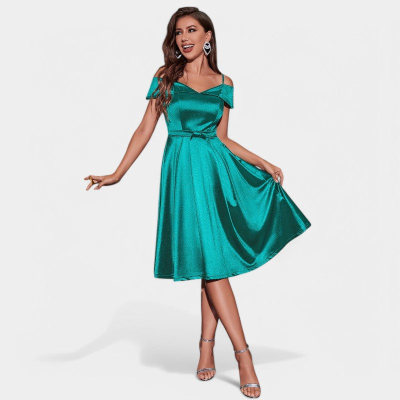 Kvinne Robe V Utringning Uten Ermer Satin 4
