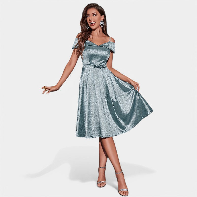 Kvinne Robe V Utringning Uten Ermer Satin 9