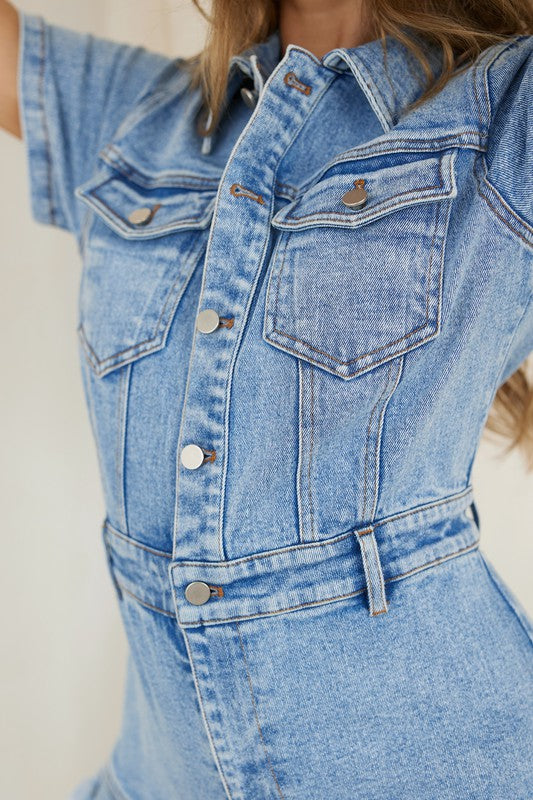 Kvinne Romper Denim Med Knapper og Frayed Hem 2