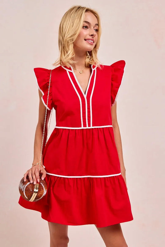Kvinne Ruffled Kjole Kontrastbinding 100% Bomull 1