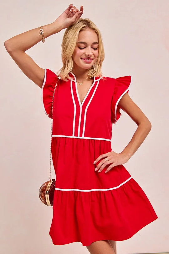 Kvinne Ruffled Kjole Kontrastbinding 100% Bomull 3