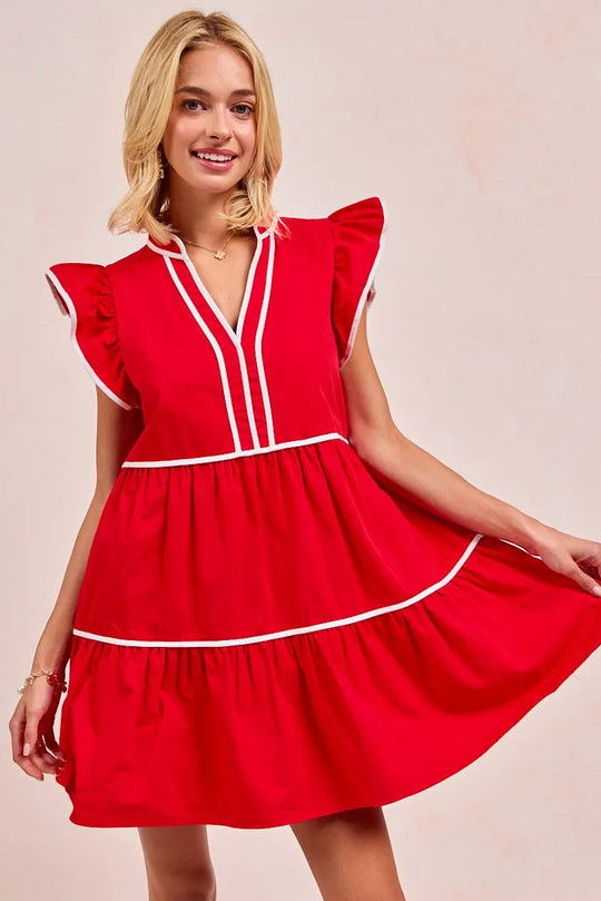 Kvinne Ruffled Kjole Kontrastbinding 100% Bomull 5