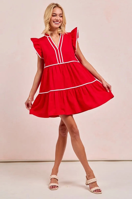 Kvinne Ruffled Kjole Kontrastbinding 100% Bomull 6