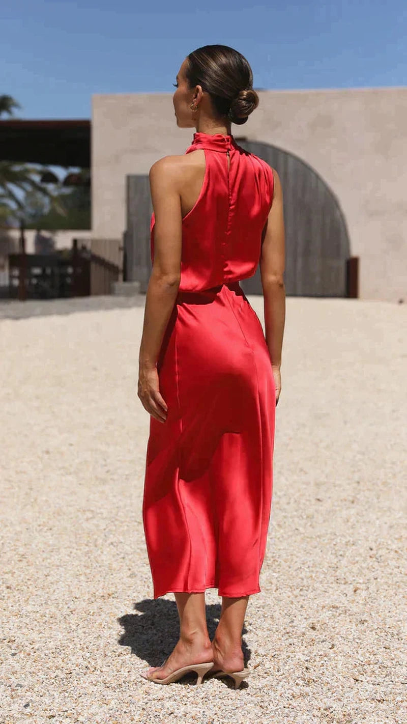 Kvinne Satin Maxi Kjole Elegant Design 5
