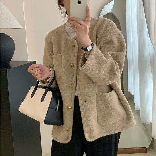 Kvinne Strikket Cardigan - Avslappet Passform - Ullblanding - Knappe-Down - Lommer 2