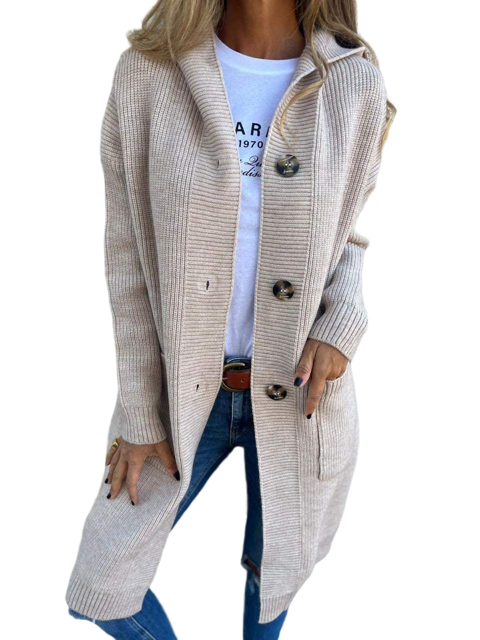 Kvinne Strikket Cardigan med Klassisk Stil 0