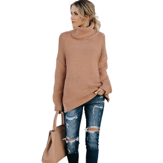 Kvinne Strikket Genser – Avslappet Passform – Chunky Ullblanding – Turtleneck 0