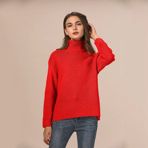 Kvinne Strikket Genser – Avslappet Passform – Chunky Ullblanding – Turtleneck 1
