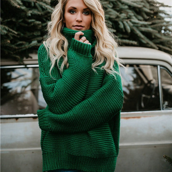 Kvinne Strikket Genser – Avslappet Passform – Chunky Ullblanding – Turtleneck 3