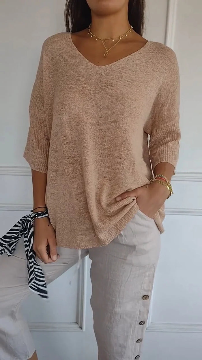 Kvinne Strikket Top V-Utringning Lette Materialer 2