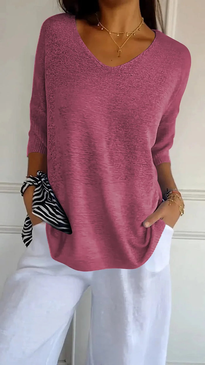 Kvinne Strikket Top V-Utringning Lette Materialer 3