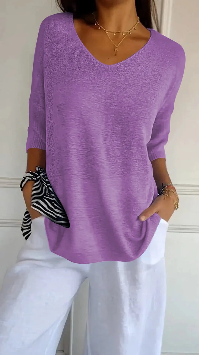 Kvinne Strikket Top V-Utringning Lette Materialer 4