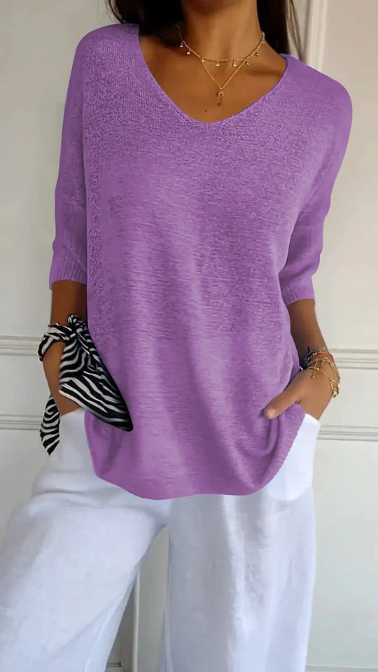 Kvinne Strikket Top V-Utringning Lette Materialer 4