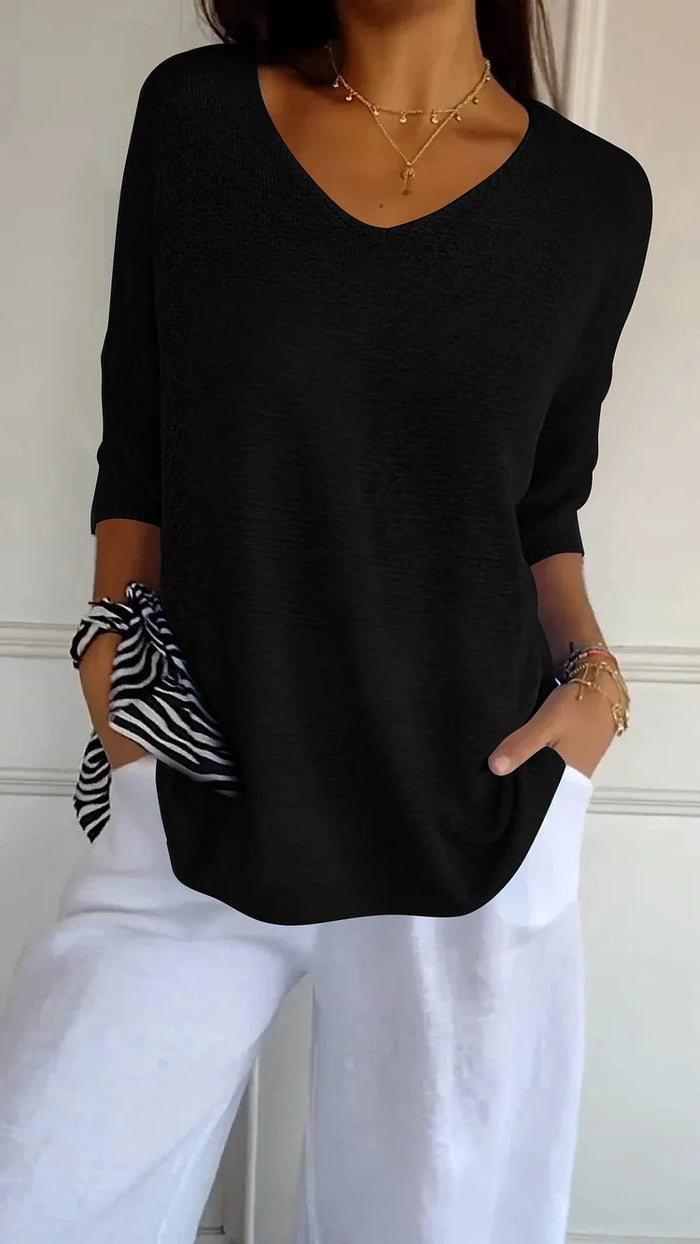 Kvinne Strikket Top V-Utringning Lette Materialer 5