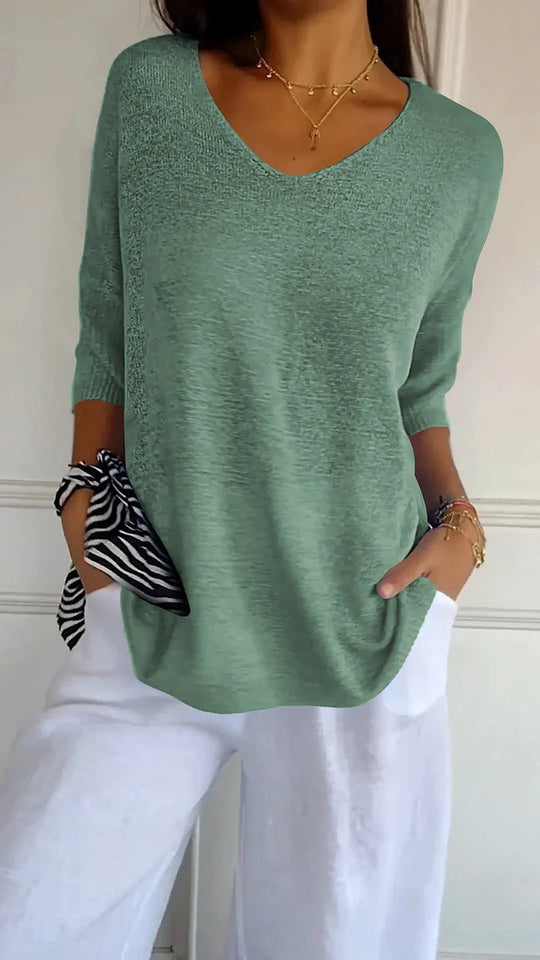 Kvinne Strikket Top V-Utringning Lette Materialer 6
