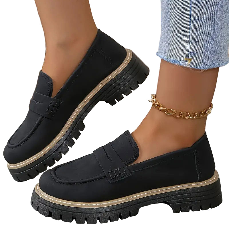 Kvinne Suede Loafers Chunky Såle 0