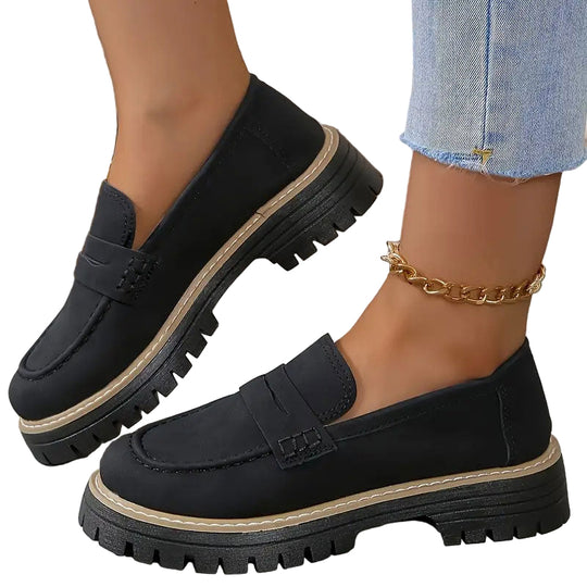 Kvinne Suede Loafers Chunky Såle 0