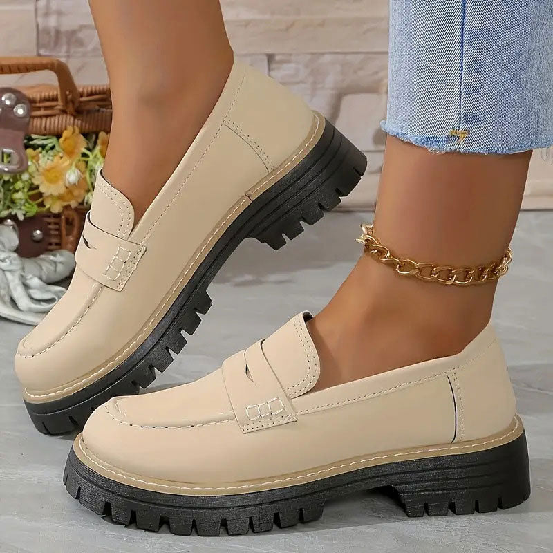 Kvinne Suede Loafers Chunky Såle 1