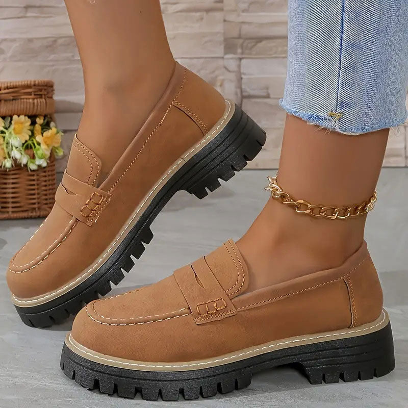 Kvinne Suede Loafers Chunky Såle 4