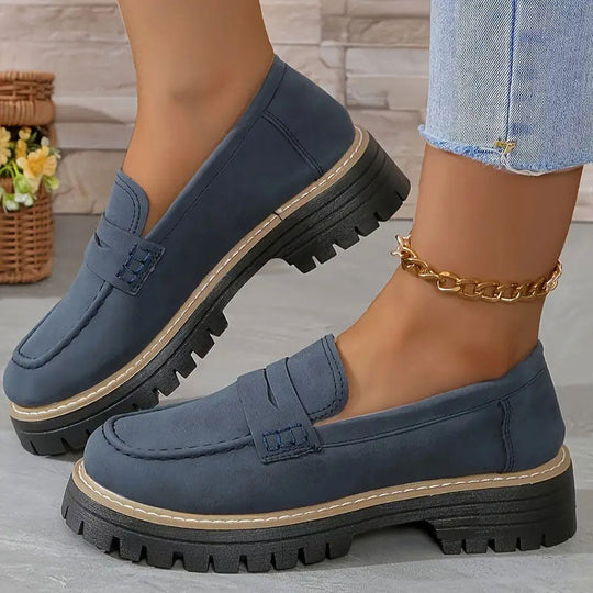 Kvinne Suede Loafers Chunky Såle 5