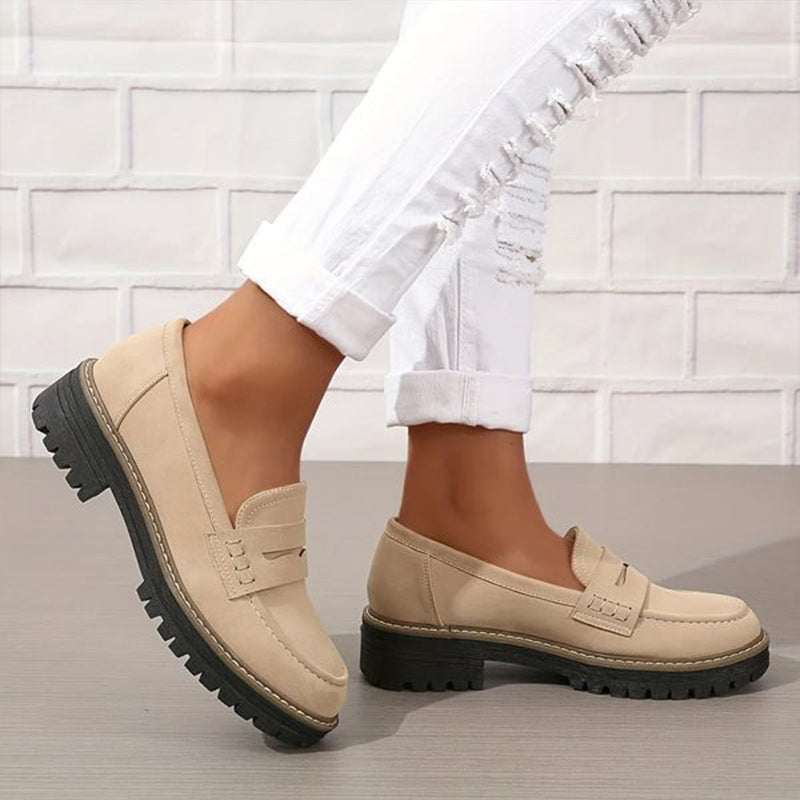 Kvinne Suede Loafers Chunky Såle 7
