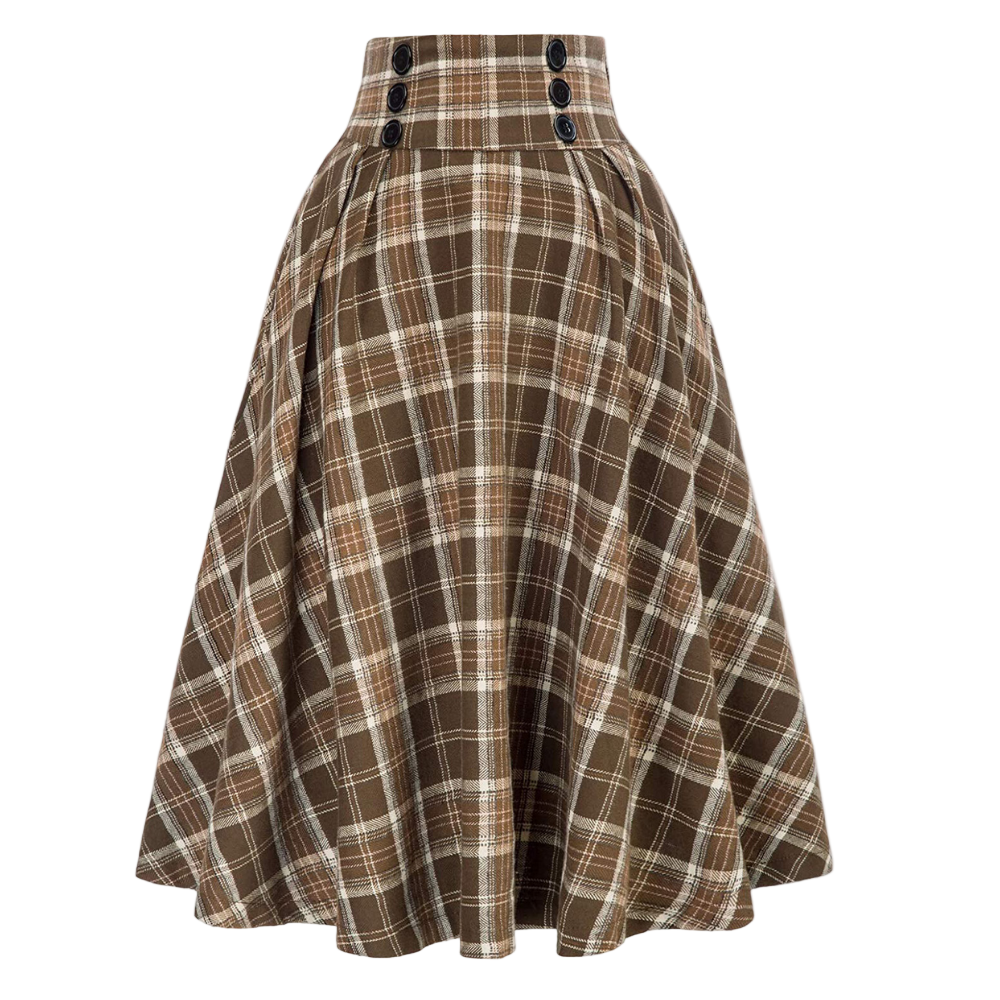 Kvinne Ternet Midi Nederdel med Høy Talje 0