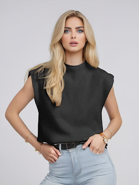 Kvinne Turtleneck Uten Ermer Genser Ribbestrikket 9