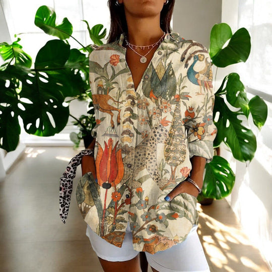 Kvinne Vintage Bluse i Fargerik Design 2