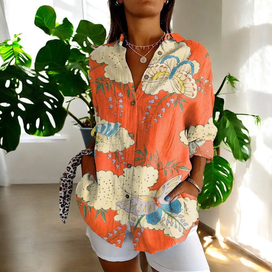 Kvinne Vintage Bluse i Fargerik Design 3