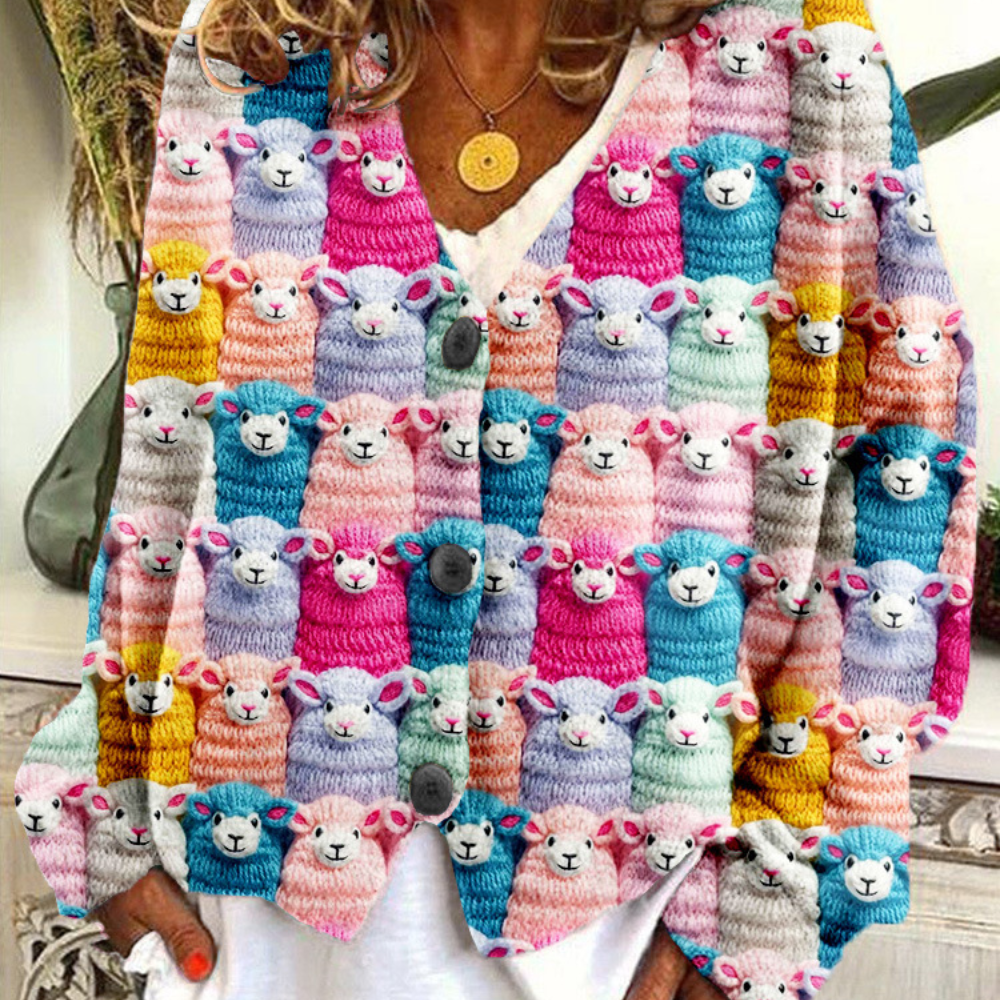 Kvinne Vintage Genser med Fåremønster 2