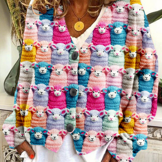 Kvinne Vintage Genser med Fåremønster 2