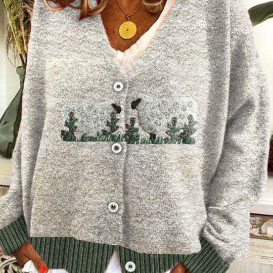 Kvinne Vintage Genser med Fåremønster 5