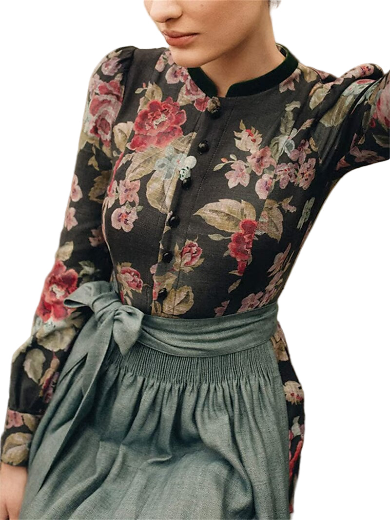 Kvinnelig Dirndl Kjole med Blomstermønster Tradisjonell Stil 0