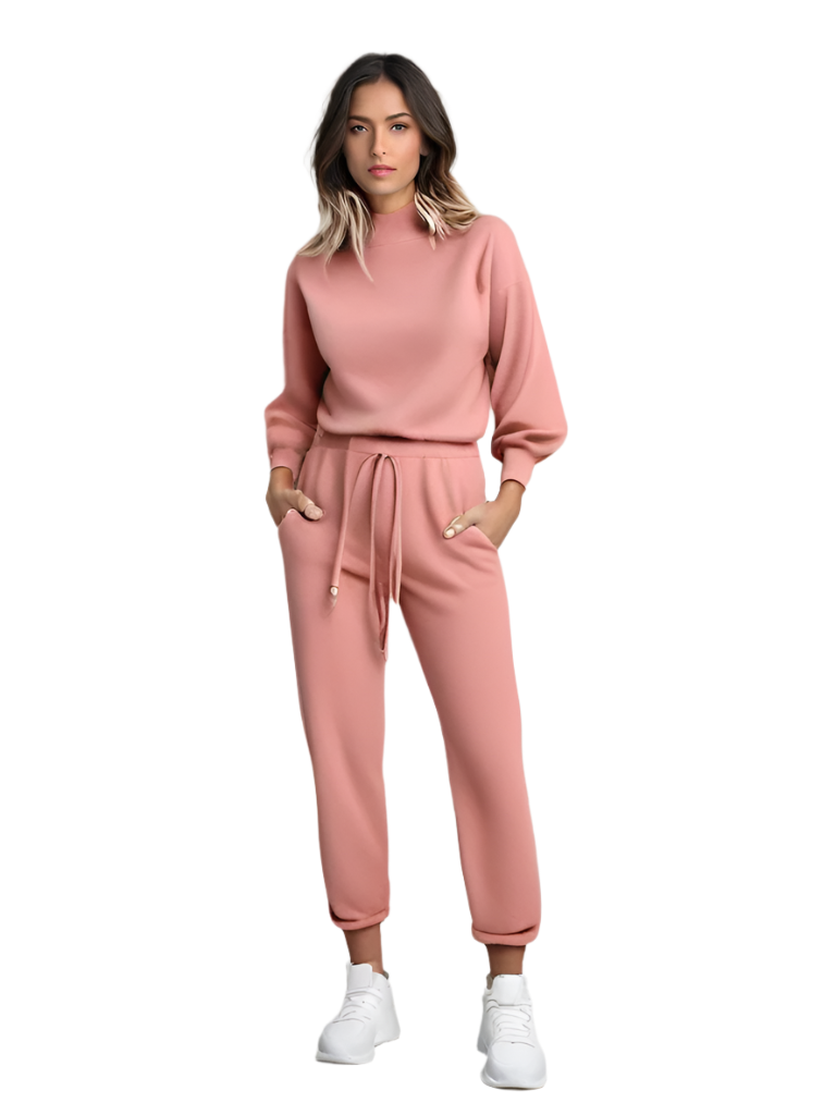 Kvinnenes 2-delte Loungewear Sett med Ballongerm og Justerbar Midje 0