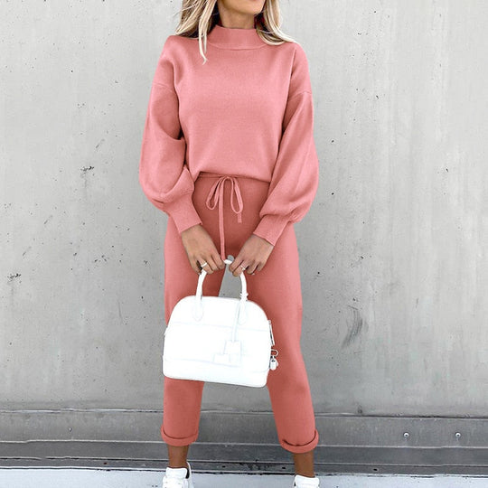 Kvinnenes 2-delte Loungewear Sett med Ballongerm og Justerbar Midje 1