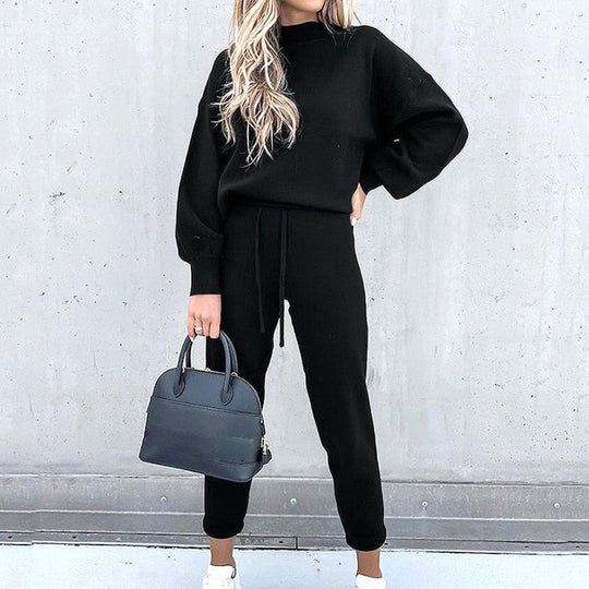 Kvinnenes 2-delte Loungewear Sett med Ballongerm og Justerbar Midje 3
