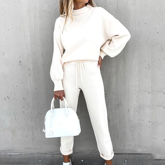 Kvinnenes 2-delte Loungewear Sett med Ballongerm og Justerbar Midje 6