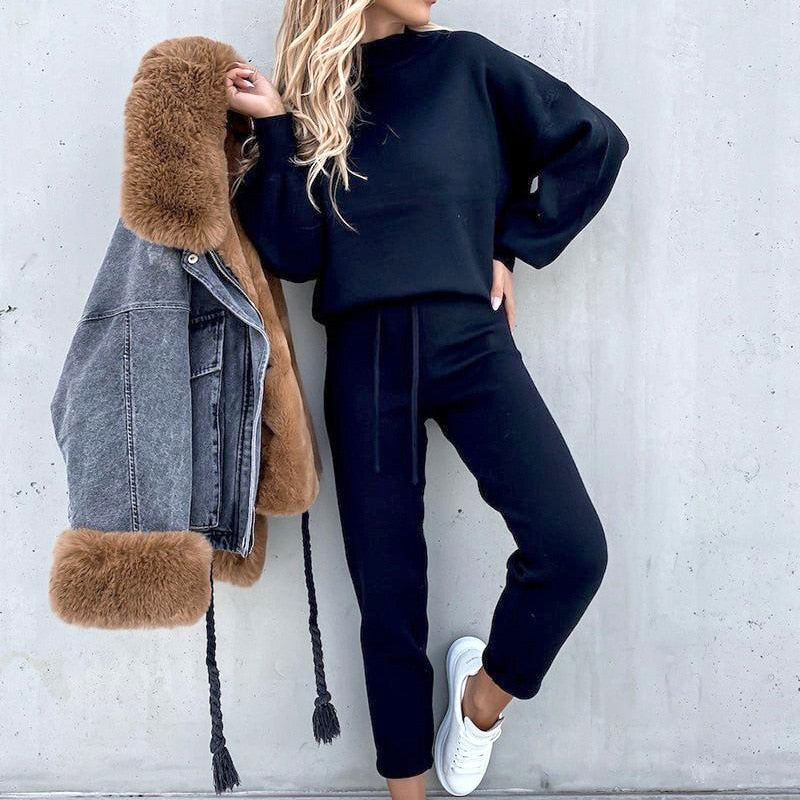 Kvinnenes 2-delte Loungewear Sett med Ballongerm og Justerbar Midje 7