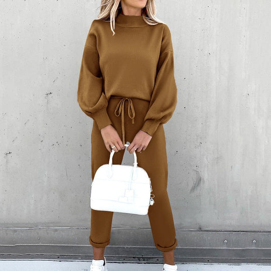 Kvinnenes 2-delte Loungewear Sett med Ballongerm og Justerbar Midje 8