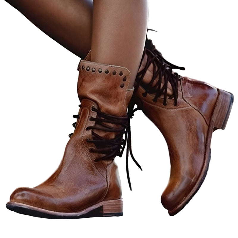Kvinnenes Mid-Calf Støvler med Snøring og Vintage Detaljer 0