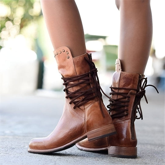 Kvinnenes Mid-Calf Støvler med Snøring og Vintage Detaljer 3
