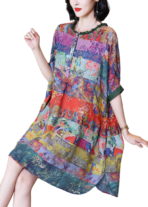 Kvinnens Feriekjole med Rysjer og Knappdetaljer 0