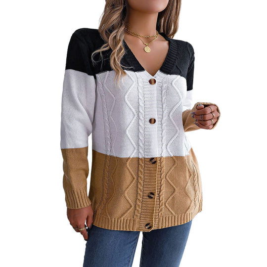 Kvinner Strikket Genser med Fargeblokkdesign 0