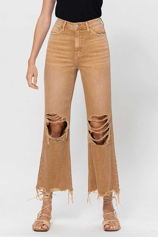 Kvinners 90-talls Crop Flare Jeans i Gull 1