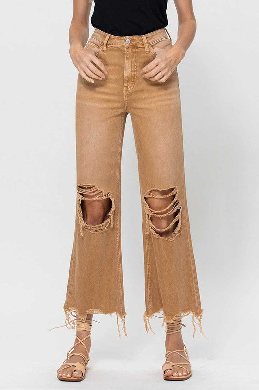 Kvinners 90-talls Crop Flare Jeans i Gull 2