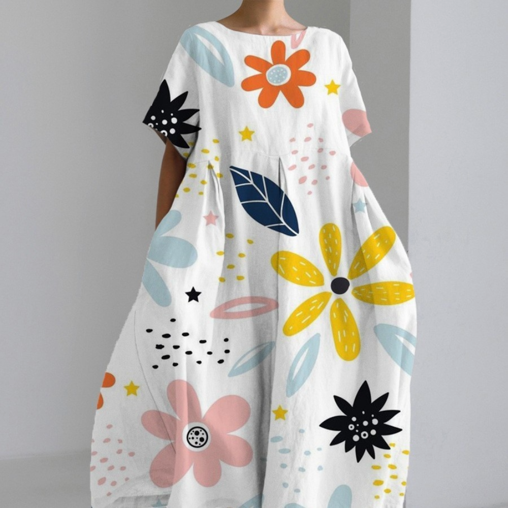 Kvinners Avslappet Kjole med Rund Hals 1