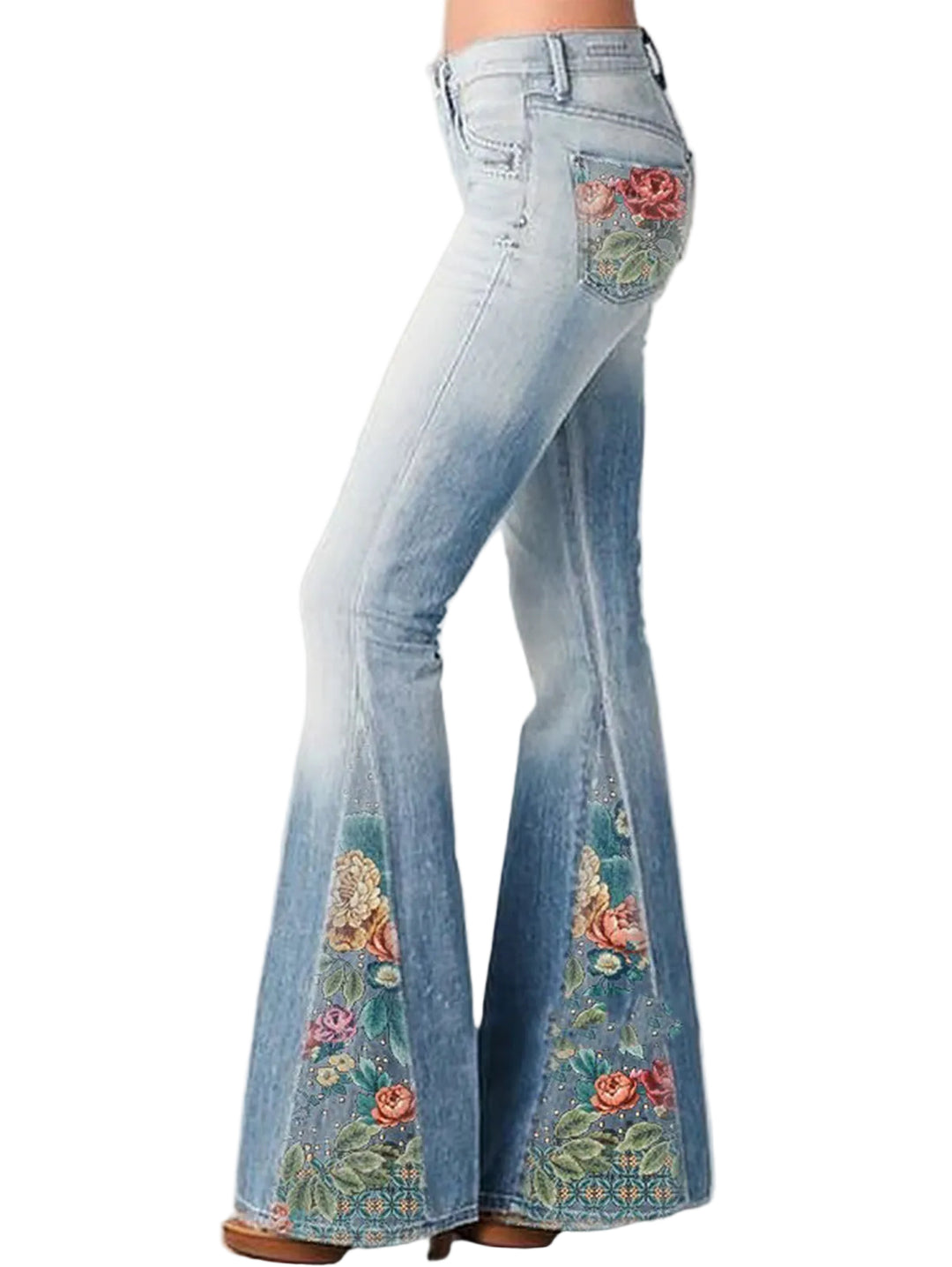 Kvinners Blussede Jeans med Blomstertrykk 0