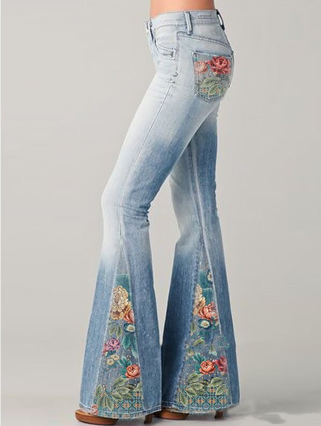 Kvinners Blussede Jeans med Blomstertrykk 1