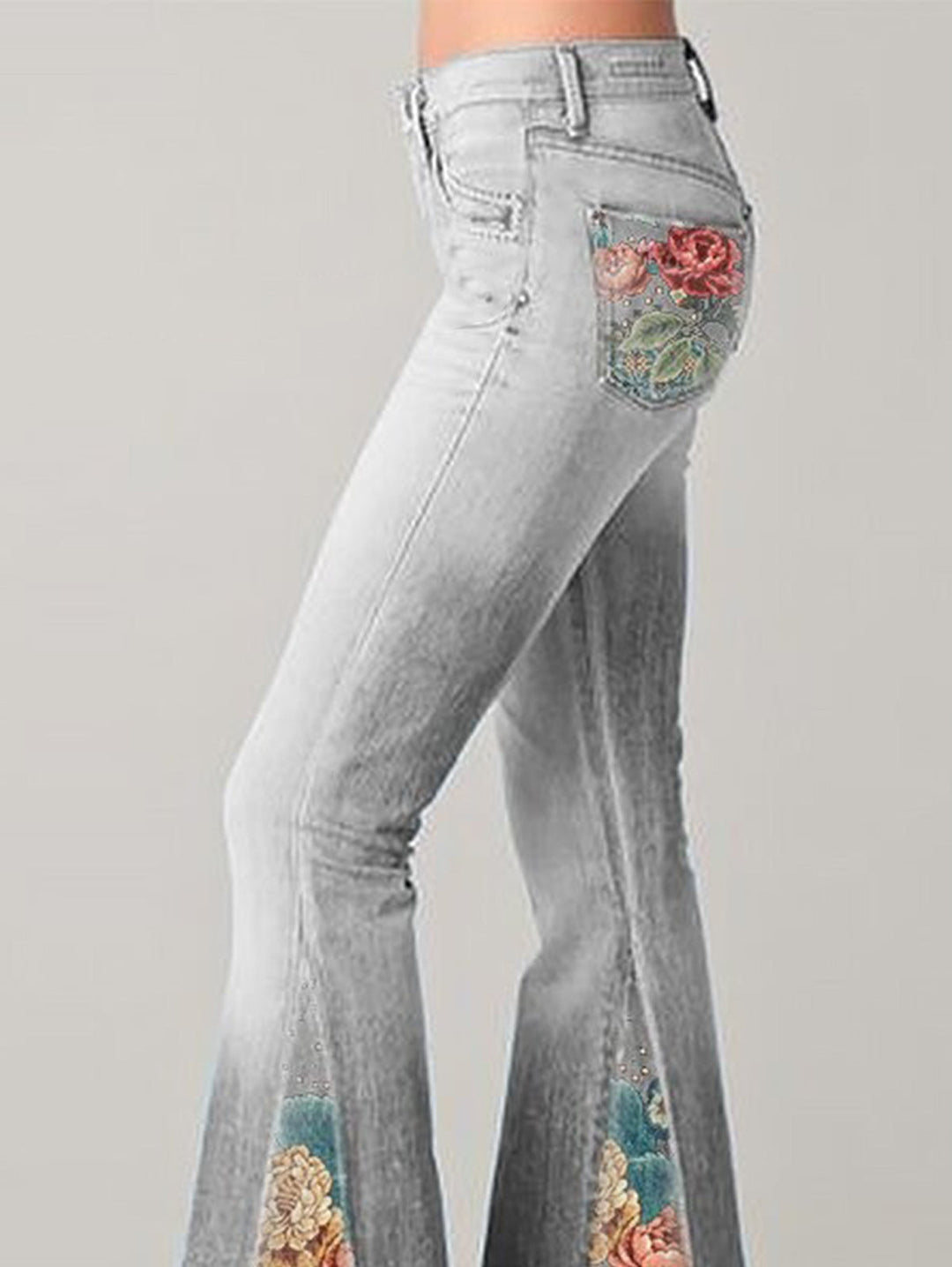 Kvinners Blussede Jeans med Blomstertrykk 5
