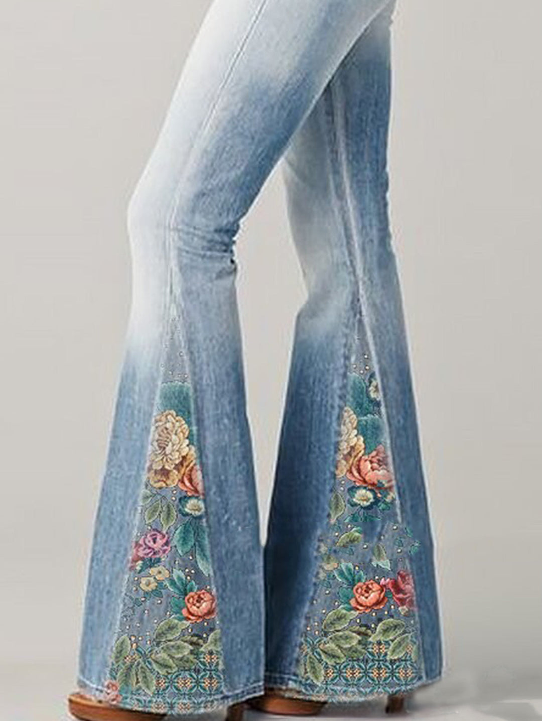 Kvinners Blussede Jeans med Blomstertrykk 6